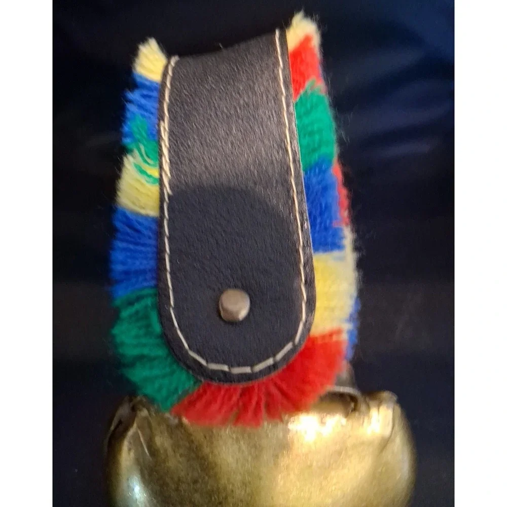 Mid Century Swiss Cow‎ Bell with Floral Design w/ Fringe on a Leather Strap